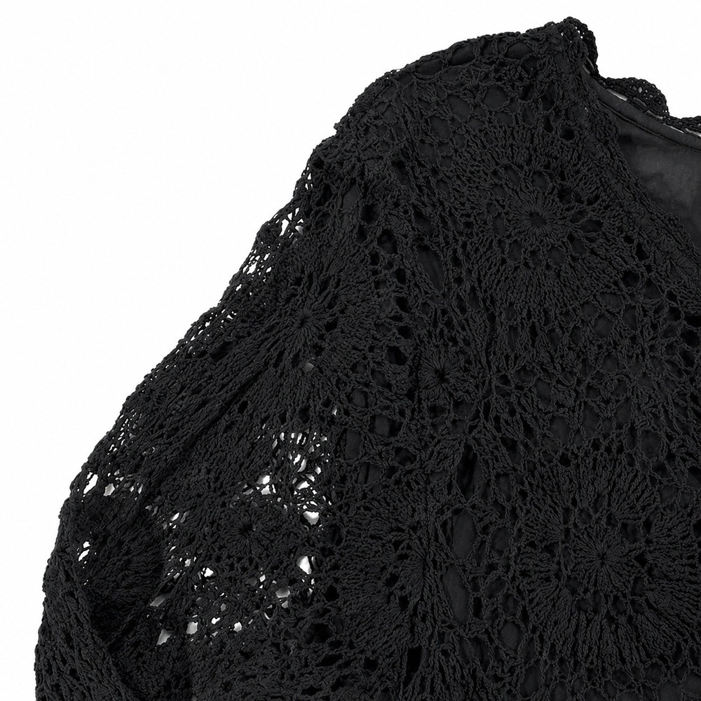 Marisol Black Crochet Tunic Top Women XL Cotton Lined Boho Long Sleeve - Picture 6 of 10